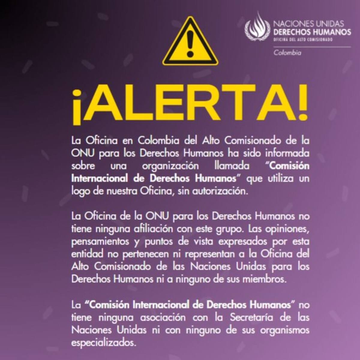 La ONU niega alguna relación con una organización de DD. HH. en Antioquia