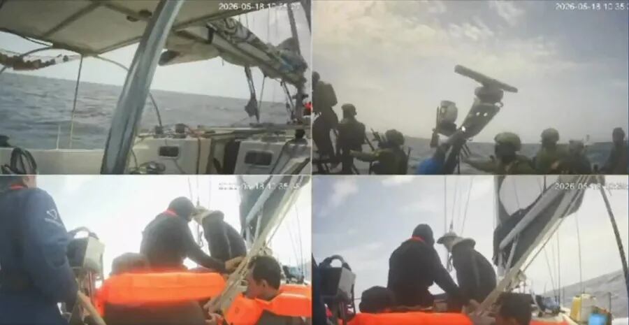 Captura de un video de la retransmisión en directo de los propios barcos de la Flotilla Global Sumud en el que se observa cómo los militares israelíes abordan uno de los buques. EFE/Flotilla Global Sumud