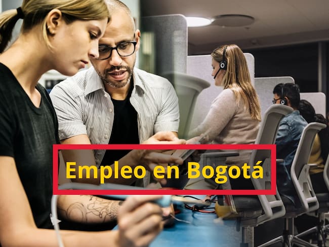 A la izquierda: Dos técnicos revisando un equipo electrónico. A la derecha hay una imagen ilustrativa de asesores de un call center (Crédito: Getty Images)