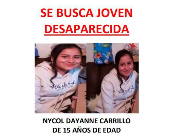 Nycol Dayanne Carrillo Tunjano está desaparecida en Bogotá. Teléfono de contacto 3057403530