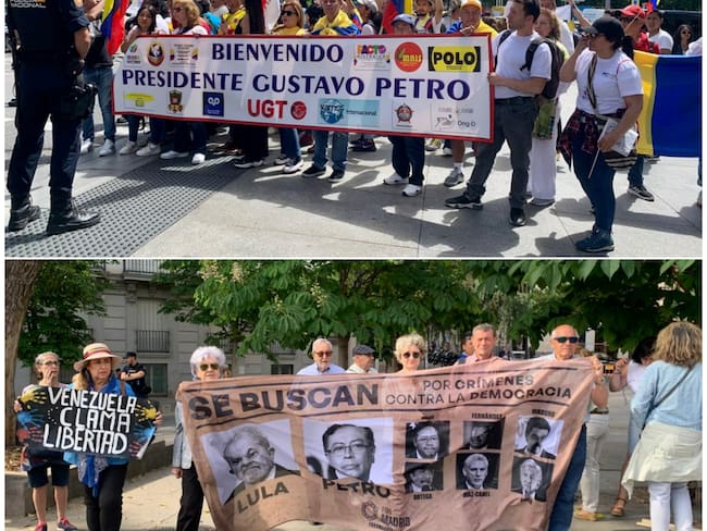 Manifestaciones a favor y en contra de la visita del presidente Gustavo Petro a España.
(Foto: Caracol Radio / Amanda Sánchez)