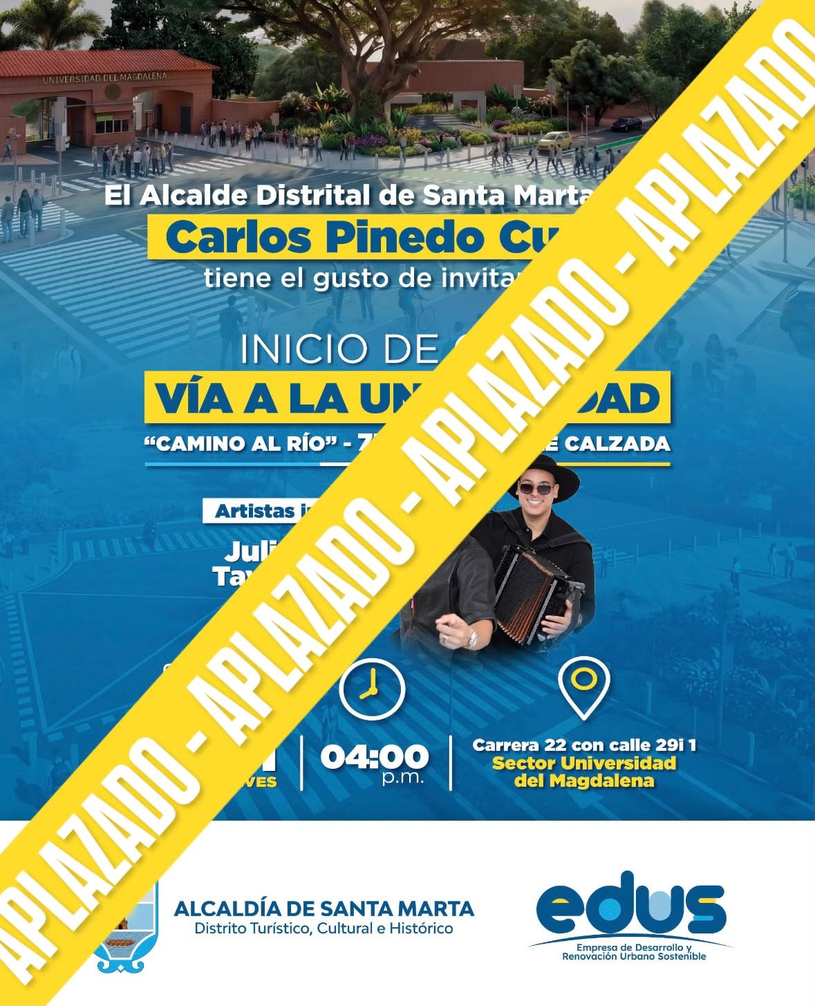 Aplazado el  inicio de las obras de la vía a la Universidad del Magdalena “Camino al Río”/ Alcaldía  de Santa Marta.