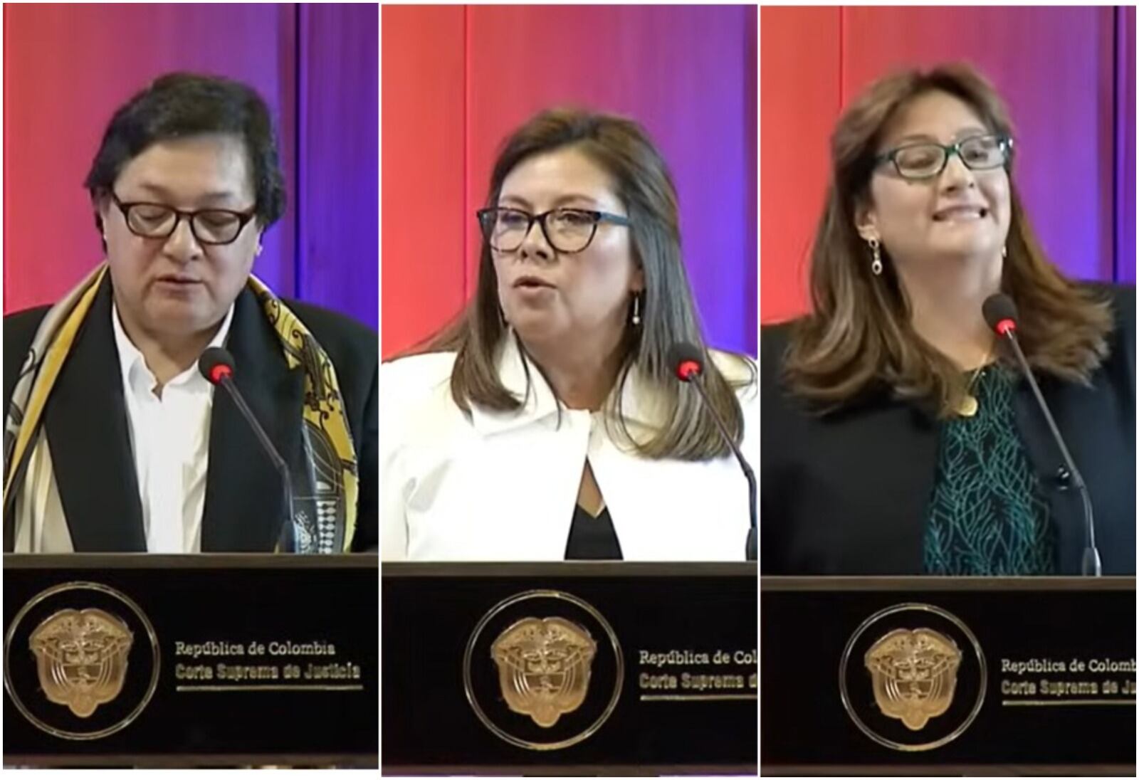 La terna de Aspirantes a fiscal General. Amelia Pérez; Luz Adriana Camargo; y Angéla María Buitrago