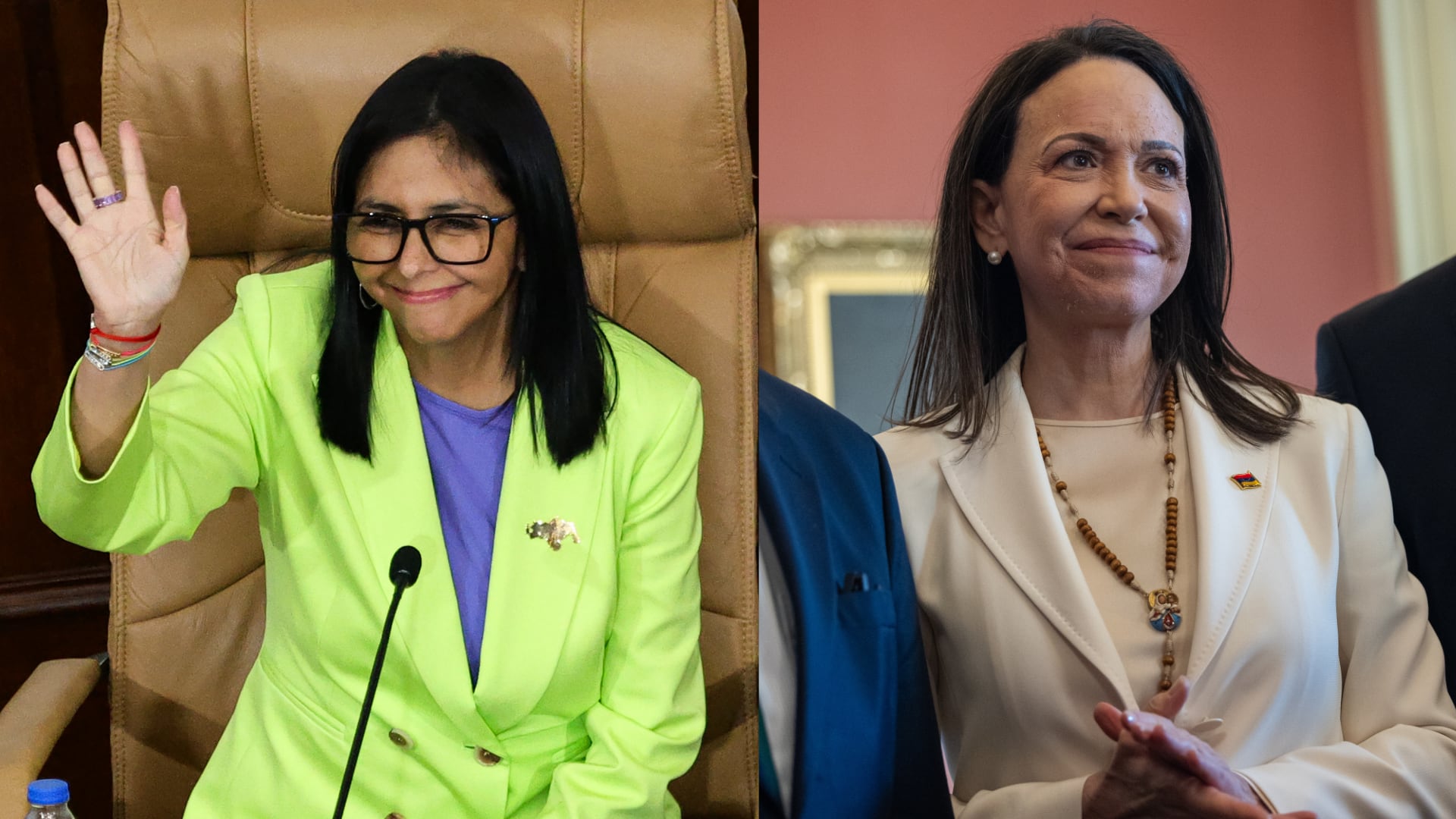 Maria Corina Machado. Foto: Nathan PosnerDelcy Rodriguez. Foto: Jesus Vargas/Getty Images