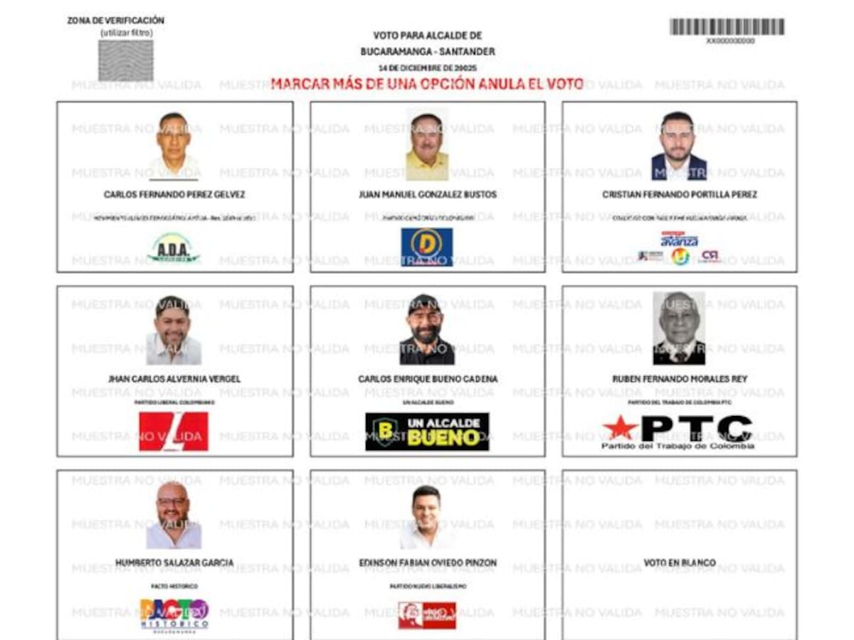 Registraduría publicó el tarjetón preliminar para las elecciones atípicas de Bucaramanga