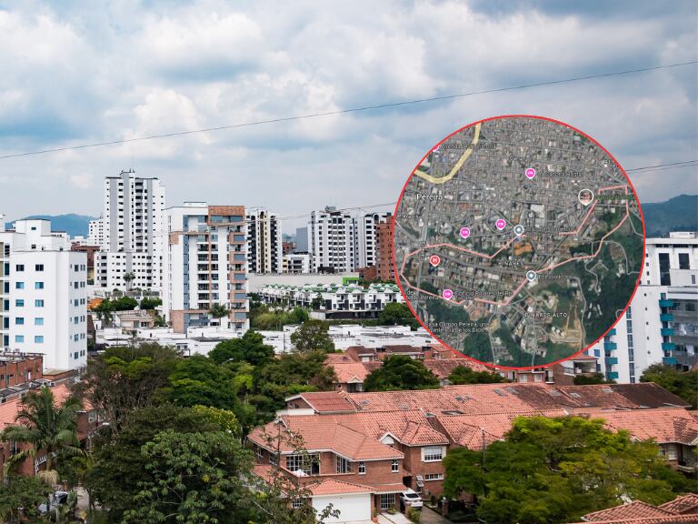 Paisaje panorámico en la ciudad con cielo azul de Pereira, Colombia (Getty Images) / Mapa de Google Maps de zona especial de Pereira