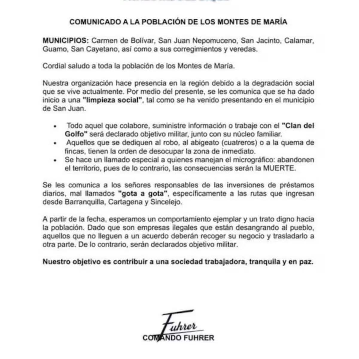 Investigan aparición de panfletos amenazantes en municipios de los Montes de María
