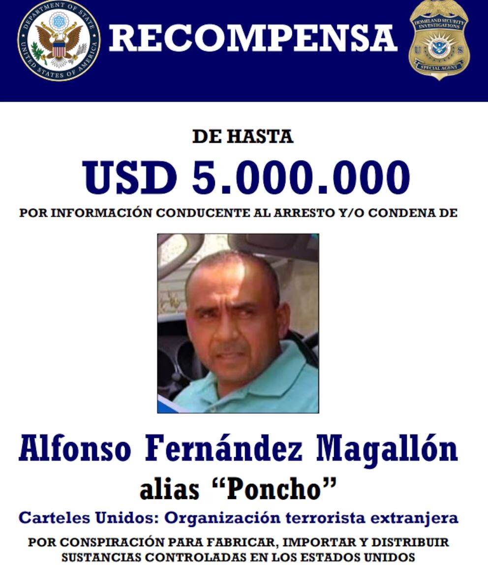 Alfonso Fernández Magallón es señalado como líder del cártel de los Reyes, dedicado al narcotráfico y señalado por delitos como motín y privación ilegal de la libertad.
(Foto:   Cortesía Departamento de Estado)