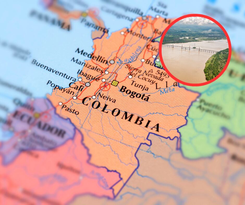 Close-up Mapa de Colombia y panorámica del río Orinoco (Getty Images)