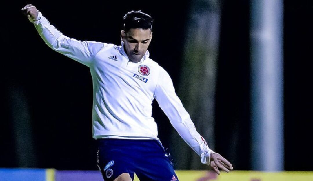 Falcao García, delantero del Rayo Vallecano, trabajando con la Selección Colombia en Bogotá.