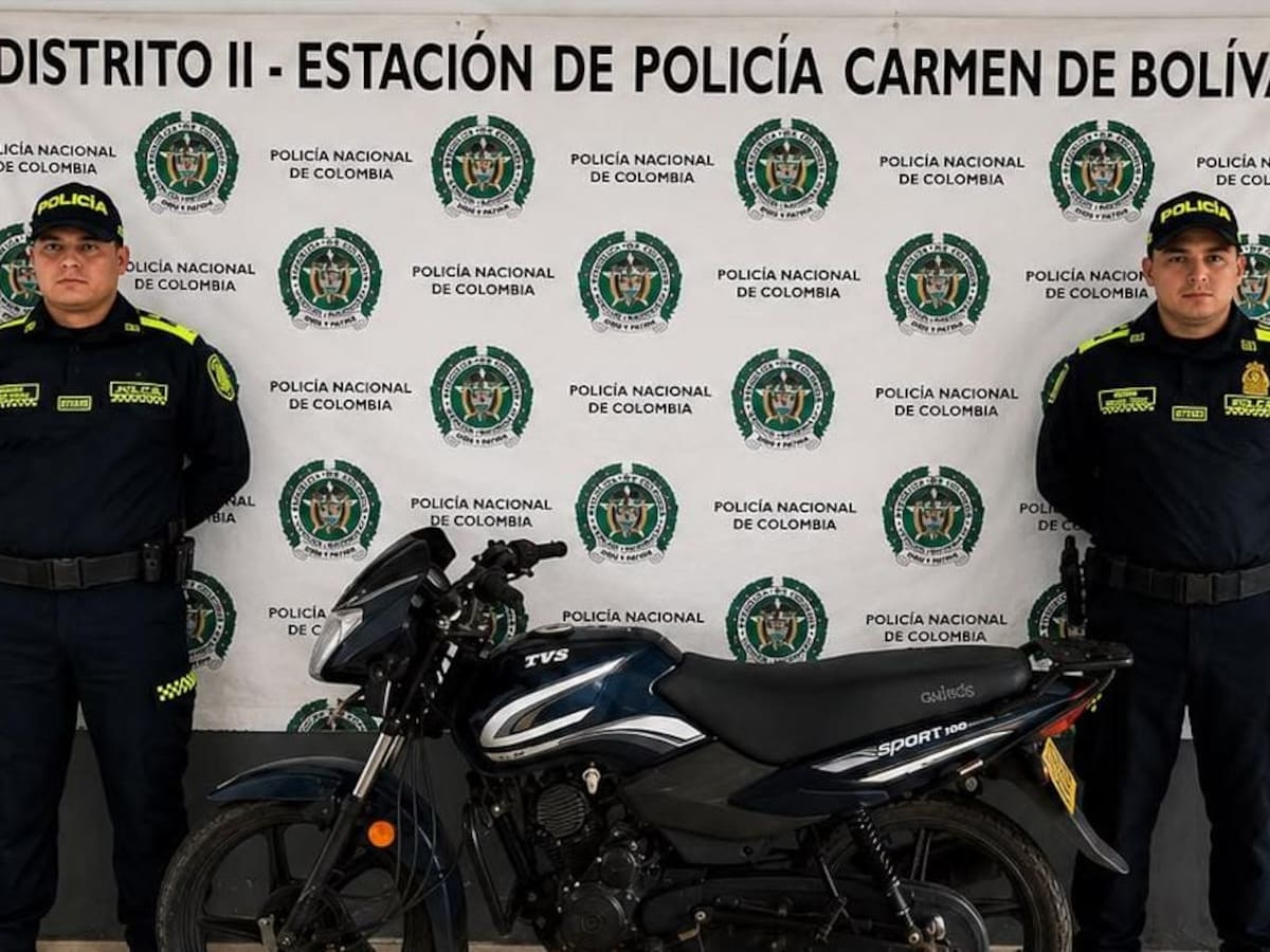 Policía recupera en El Carmen de Bolívar una motocicleta robada mediante modalidad de atraco