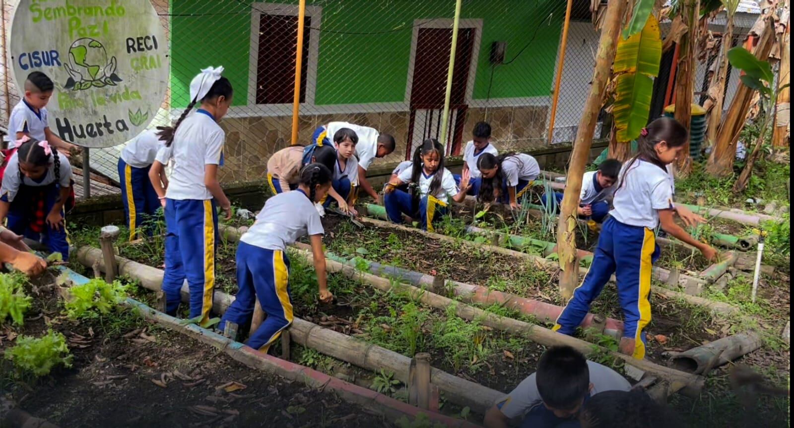Niños del Colegio Ciudadela del Sur  de Armenia y el PCC. Foto: Cortesía Alcaldía de Armenia
