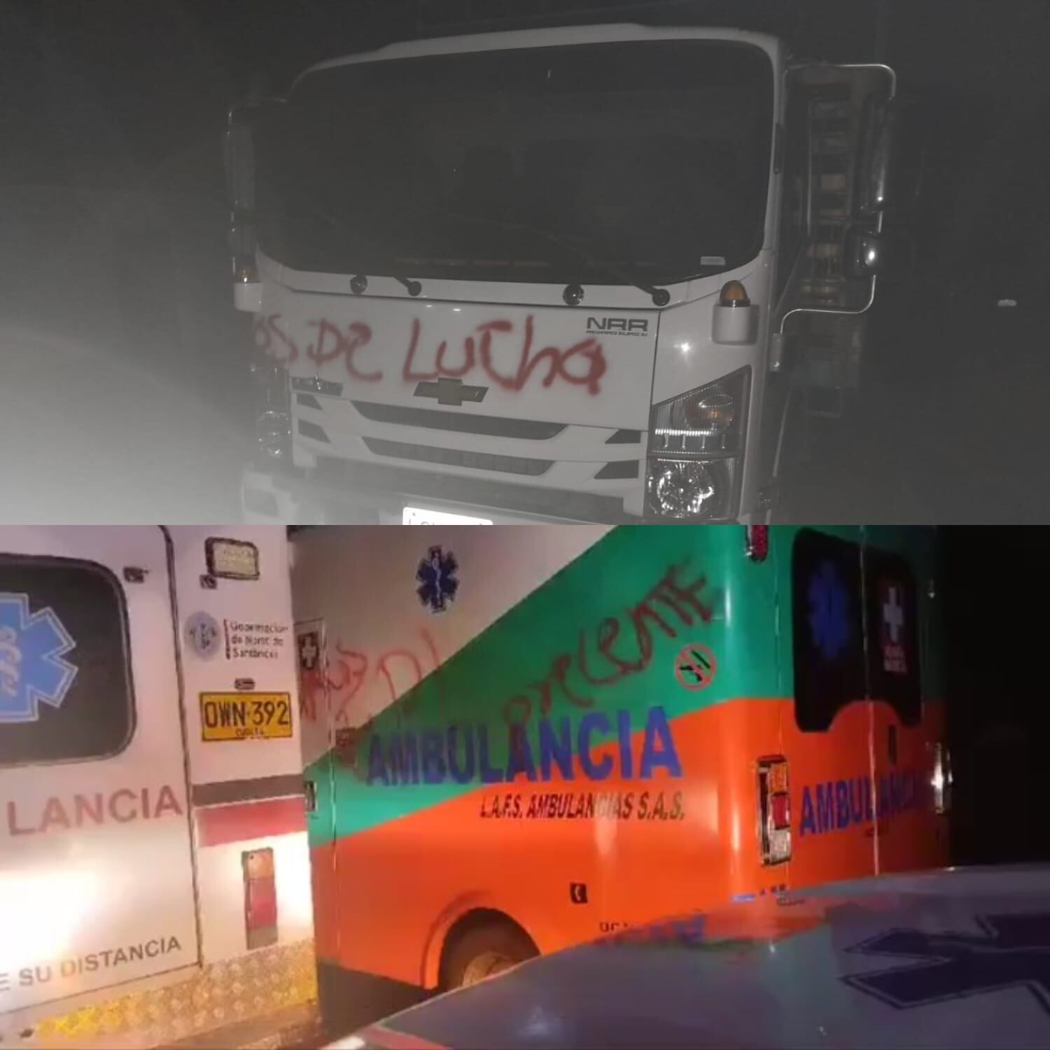 Vehículos marcados por el EPL en la vía Ocaña-Aguachica / Foto: Cortesía