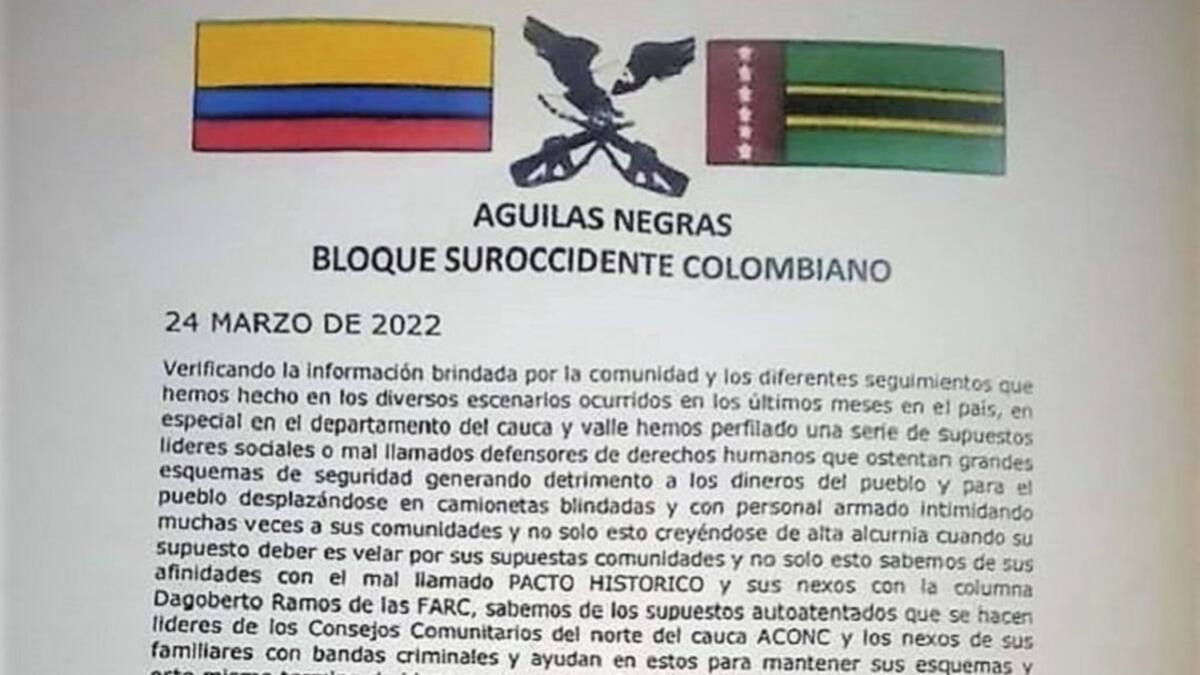 Denuncian siete amenazas contra líderes en menos de 15 días en Cauca