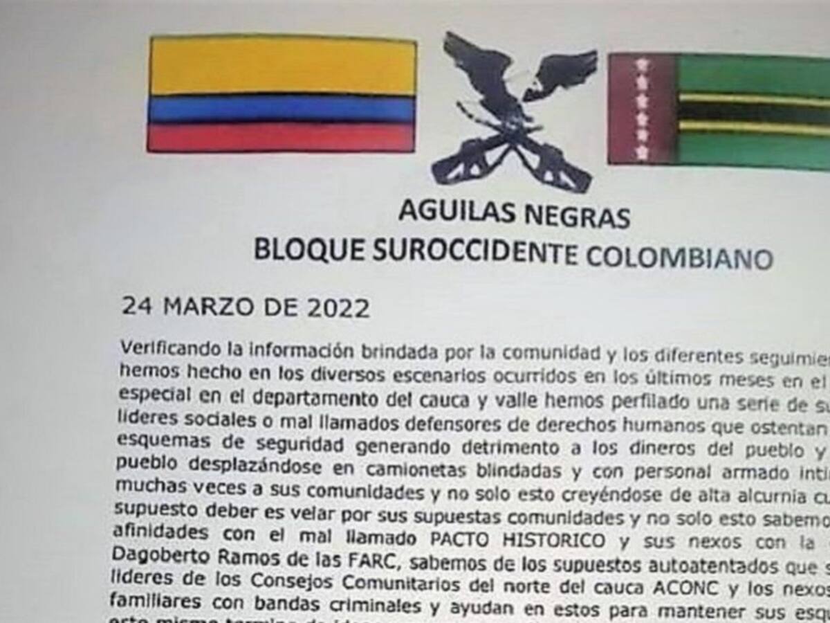 Denuncian siete amenazas contra líderes en menos de 15 días en Cauca
