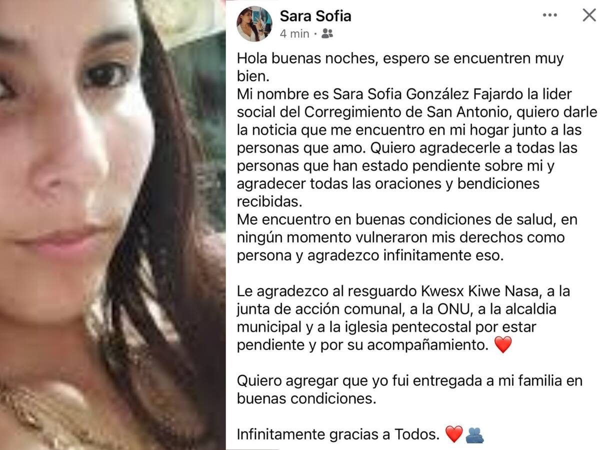 Fue dejada en libertad joven líder secuestrada en zona rural de Jamundí