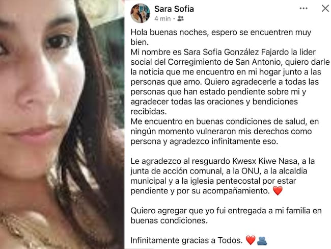 Fue dejada en libertad joven líder secuestrada en zona rural de Jamundí