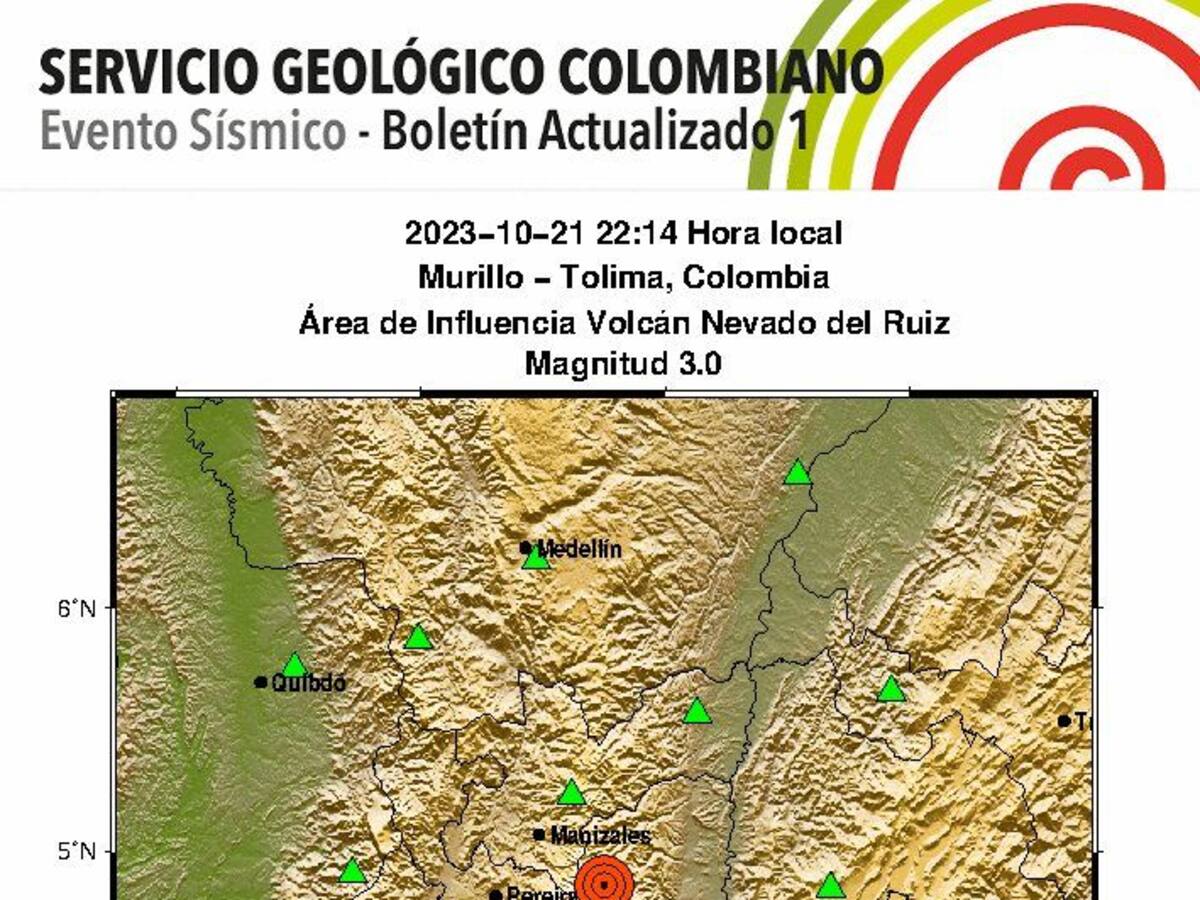 Servicio Geológico Colombiano, reportó temblor en inmediaciones del Volcán Nevado del Ruiz