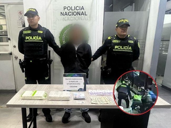 Capturan a estadounidense con más de 2 kilos de cocaína en Bogotá: pretendía huir. Foto: Policía de Bogotá/Caracol Radio.