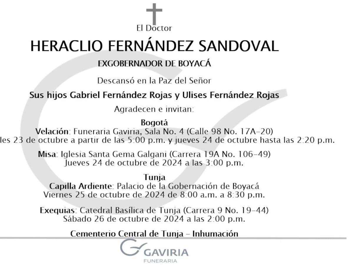 Boyacá de Luto por el fallecimiento del Exgobernador Heraclio Fernández Sandoval