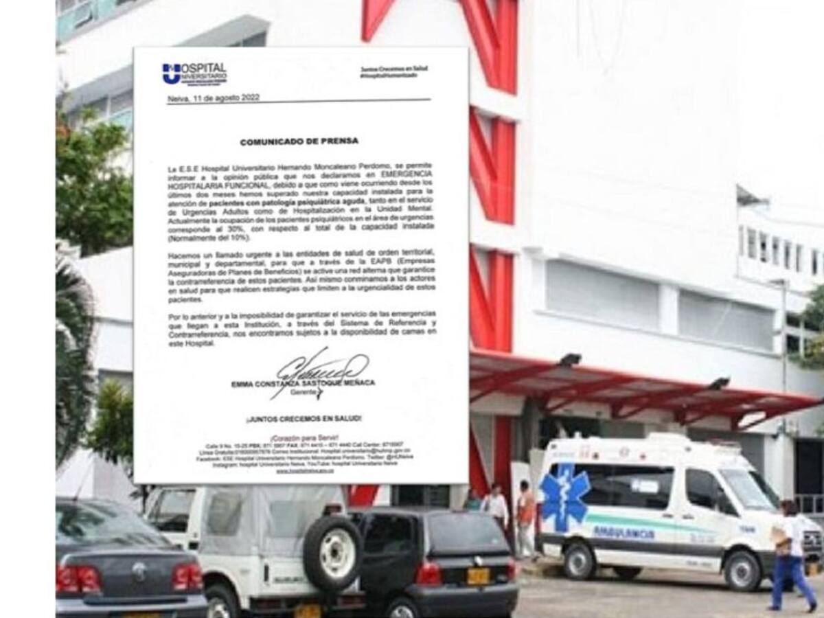 Hospital de Neiva suspende atención a pacientes psiquiátricos