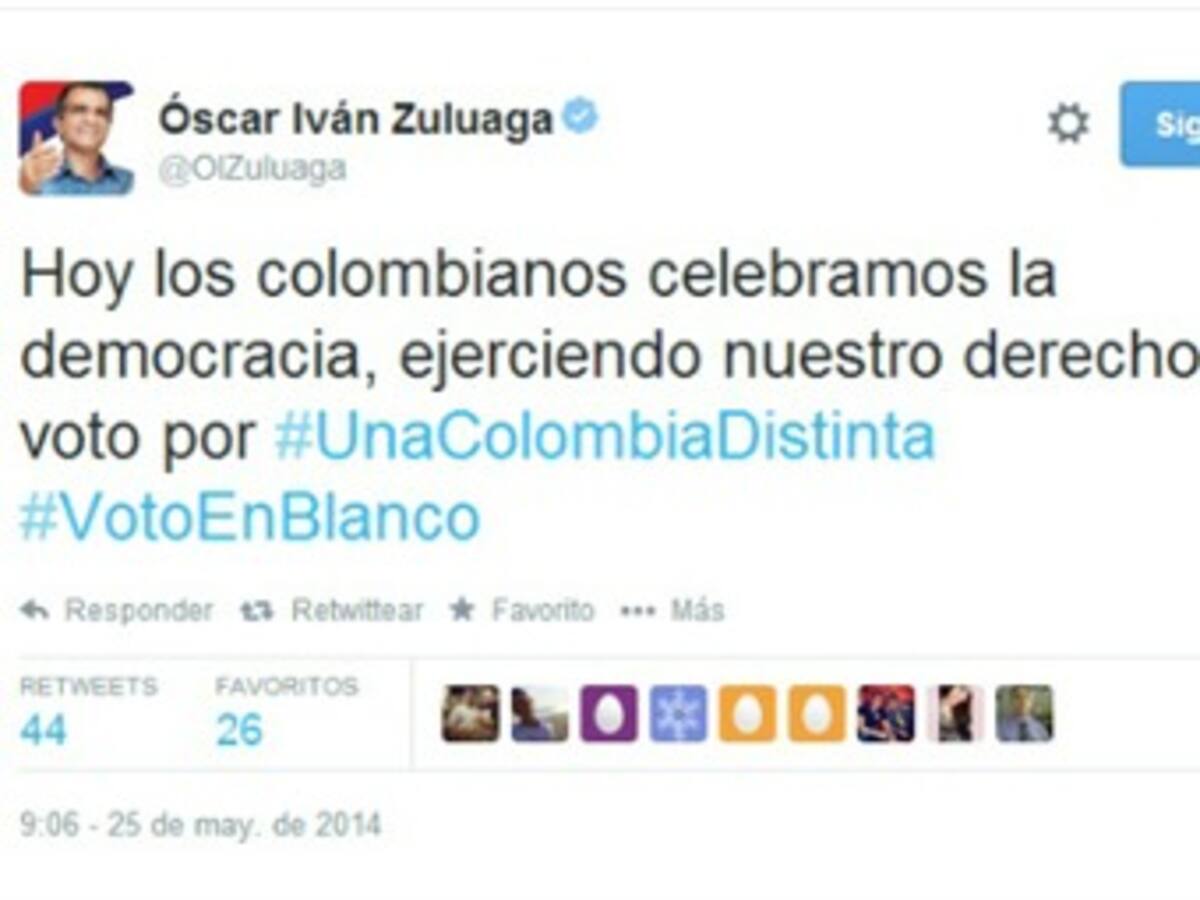 Por error cuenta de Twitter de Zuluaga incitó a votar en blanco