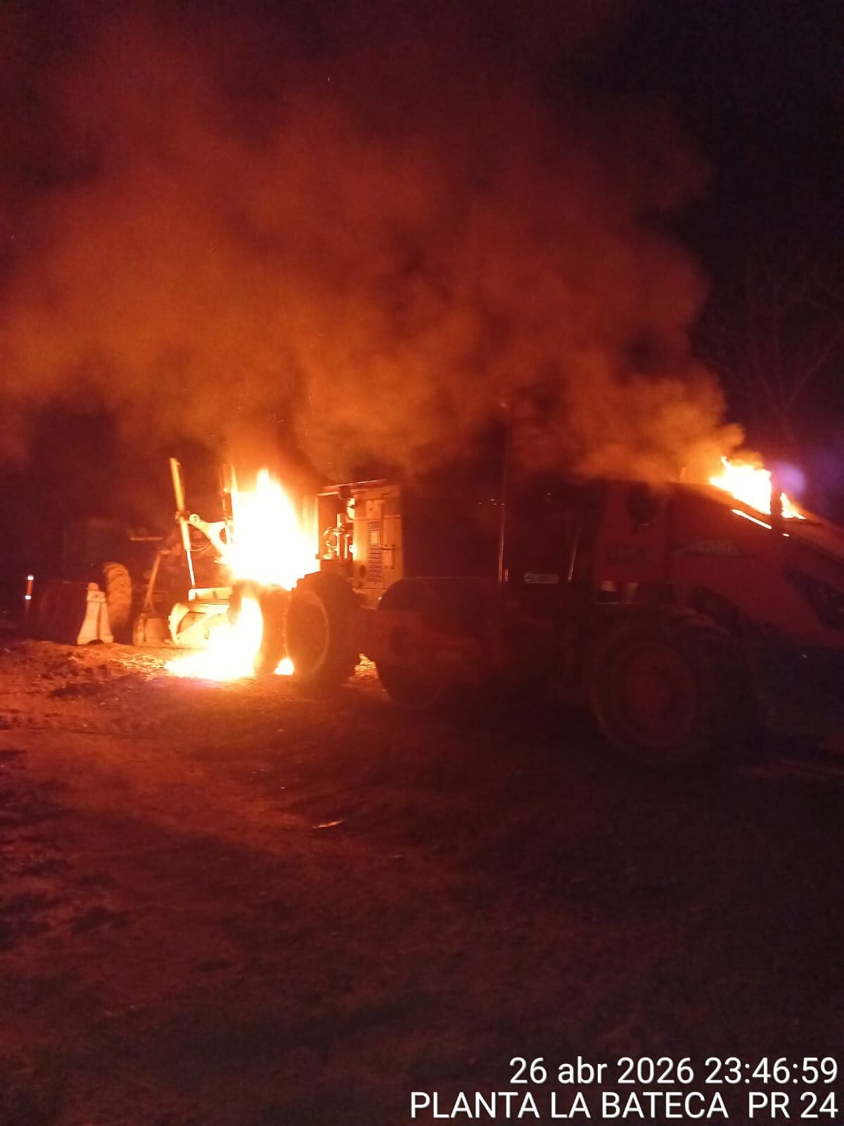 Ataque contra maquinaria en la Lejía / Foto Cortesía