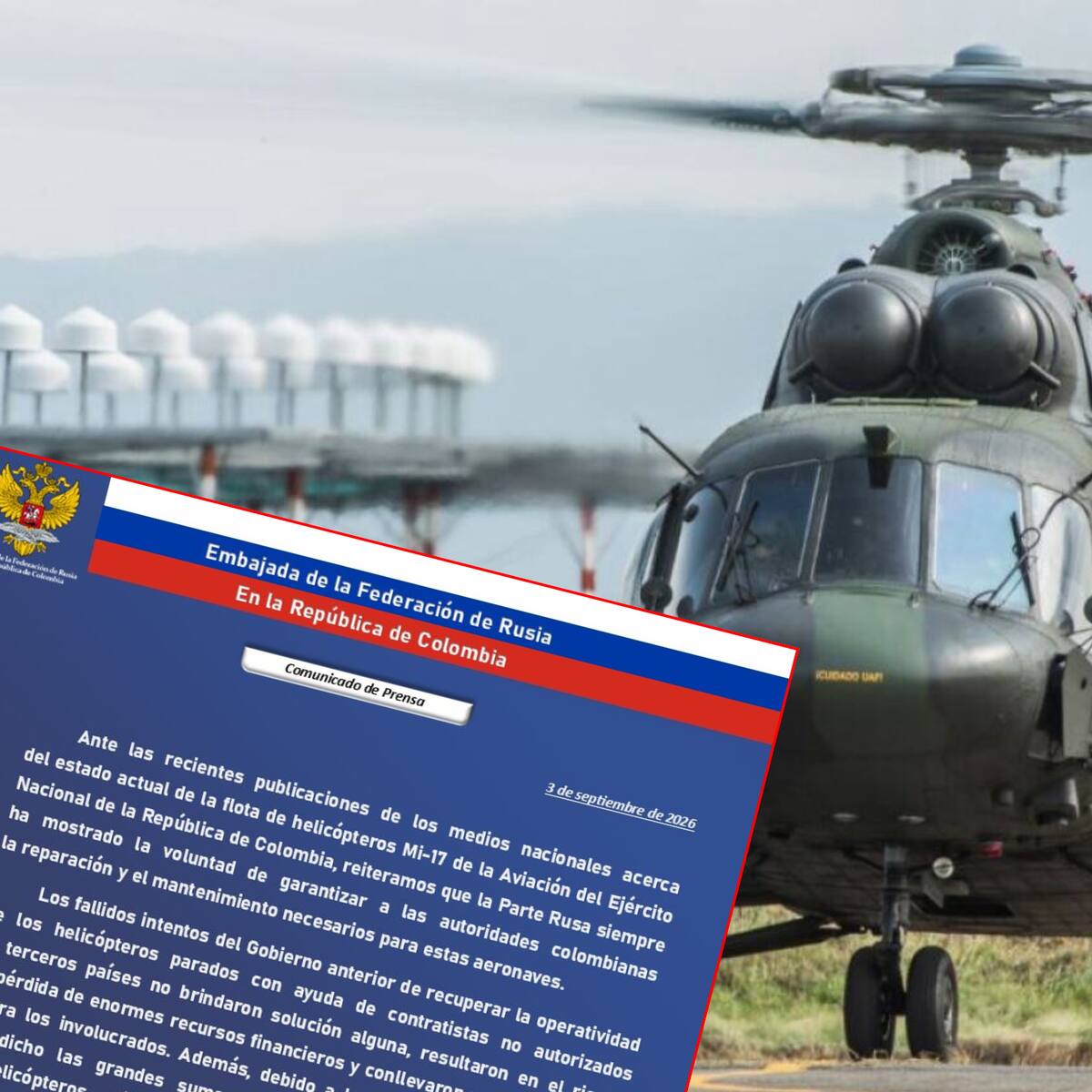 Rusia reitera voluntad de cooperar con Colombia para reparar helicópteros Mi-17