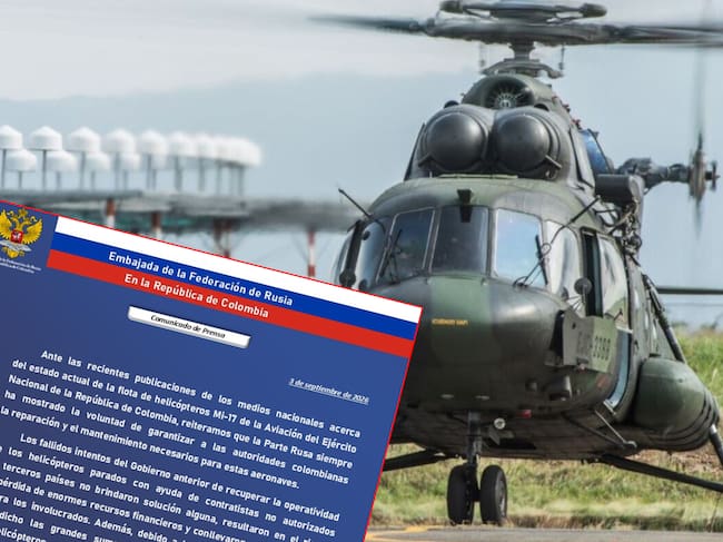 La embajada rusa criticó los ‘fallidos intentos del Gobierno anterior de recuperar la operatividad de los helicópteros’ con ayuda de ‘contratistas no autorizados’.
(Foto: Caracol Radio / Archivo / Cortesía Embajada de Rusia en Bogotá)