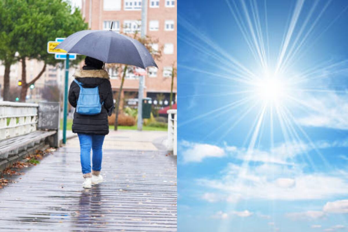 Mujer con paraguas - día soleado - Getty Images