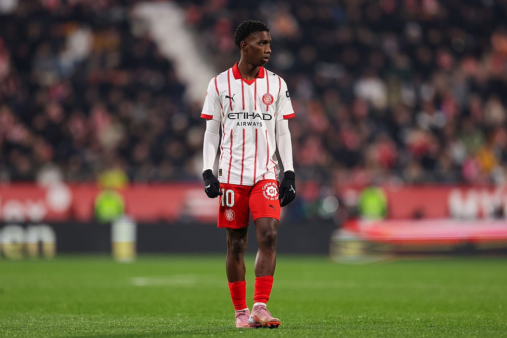 GIRONA, SPAIN - NOVEMBER 30: Yaser Asprilla of Girona FC looks on during the LaLiga EA Sports match between Girona FC and Real Madrid CF at Montilivi Stadium on November 30, 2025 in Girona, Spain. (Photo by Judit Cartiel/Getty Images)
