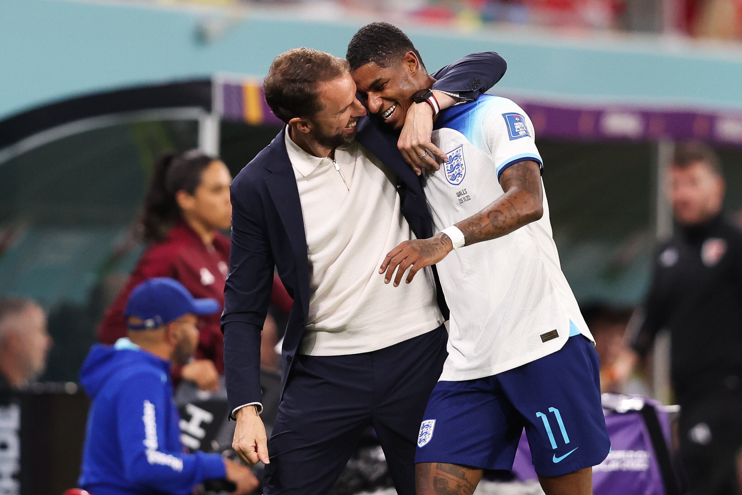 Gareth Southgate junto a Marcus Rashford en la victoria inglesa. (Photo by Alex Livesey - Danehouse/Getty Images)