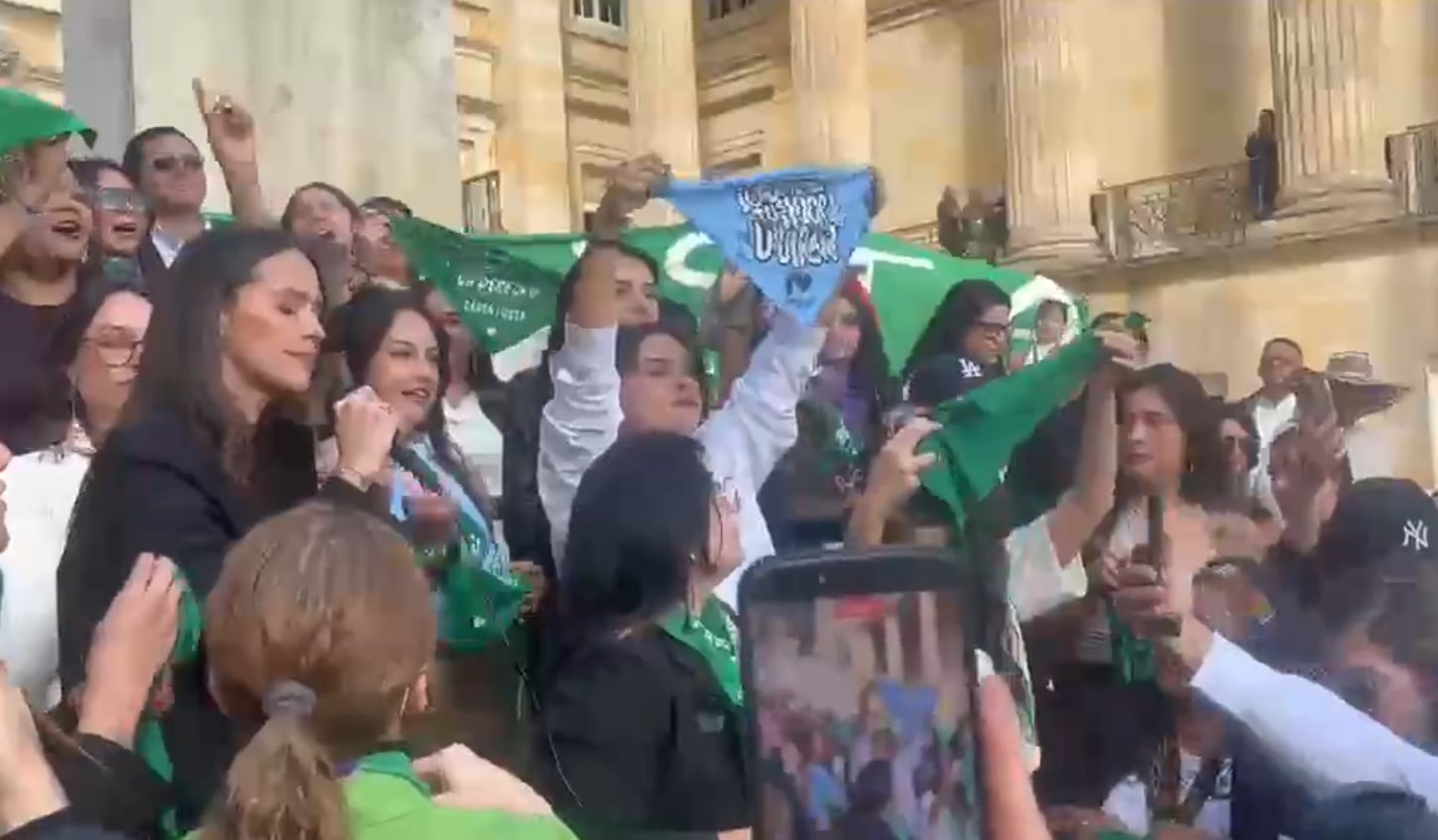 Grupo de manifestantes se enfrentó a la representante Carol Borda, de Salvación Nacional, quien llegó al evento a rechazar el derecho al aborto. Foto: Captura de pantalla
