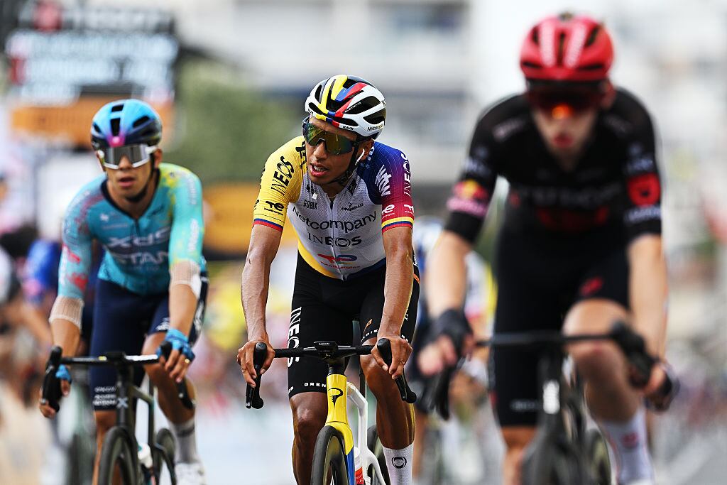PAU, FRANCE - JULY 08: Egan Bernal of Colombia and Netcompany INEOS Cycling Team crosses the finish line during the 113th Tour de France 2026, Stage 5 a 158.3km stage from Lannemezan to Pau / #UCIWT / on July 08, 2026 in Pau, France. (Photo by Dario Belingheri/Getty Images)