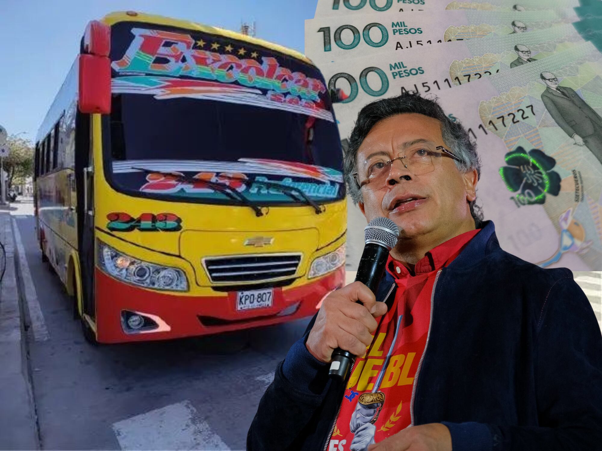 Bus intermunicipal y Gustavo Petro. Fotos: Presidencia y Getty Images,