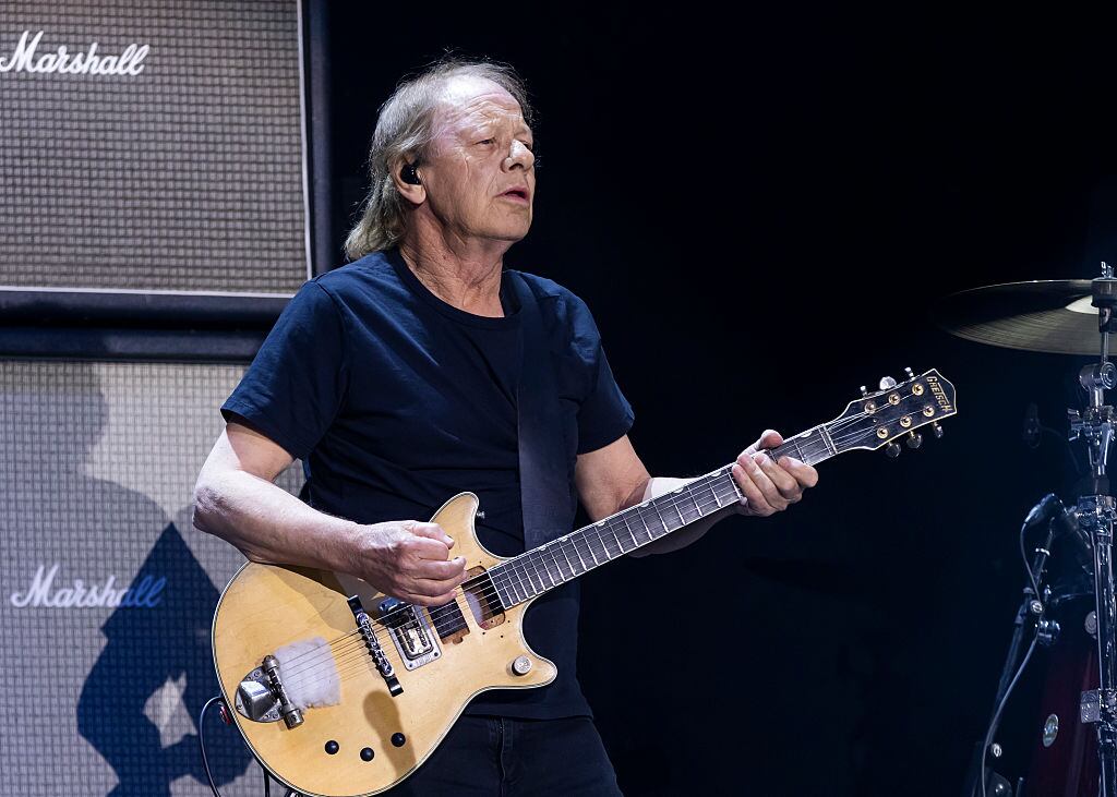 DETROIT, MICHIGAN - APRIL 30: Stevie Young of AC/DC performs during a stop of the Power Up tour at Ford Field on April 30, 2025 in Detroit, Michigan. (Photo by Scott Legato/Getty Images)