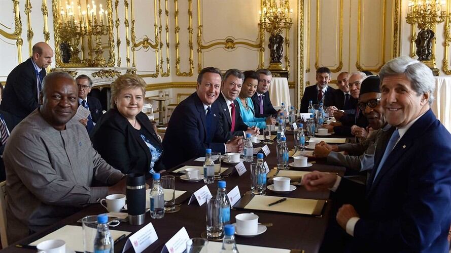 El presidente de Colombia en el desayuno de líderes ofrecido en Lancaster House, en Londres. Foto: Presidencia.