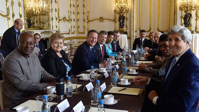 El presidente de Colombia en el desayuno de líderes ofrecido en Lancaster House, en Londres. Foto: Presidencia.
