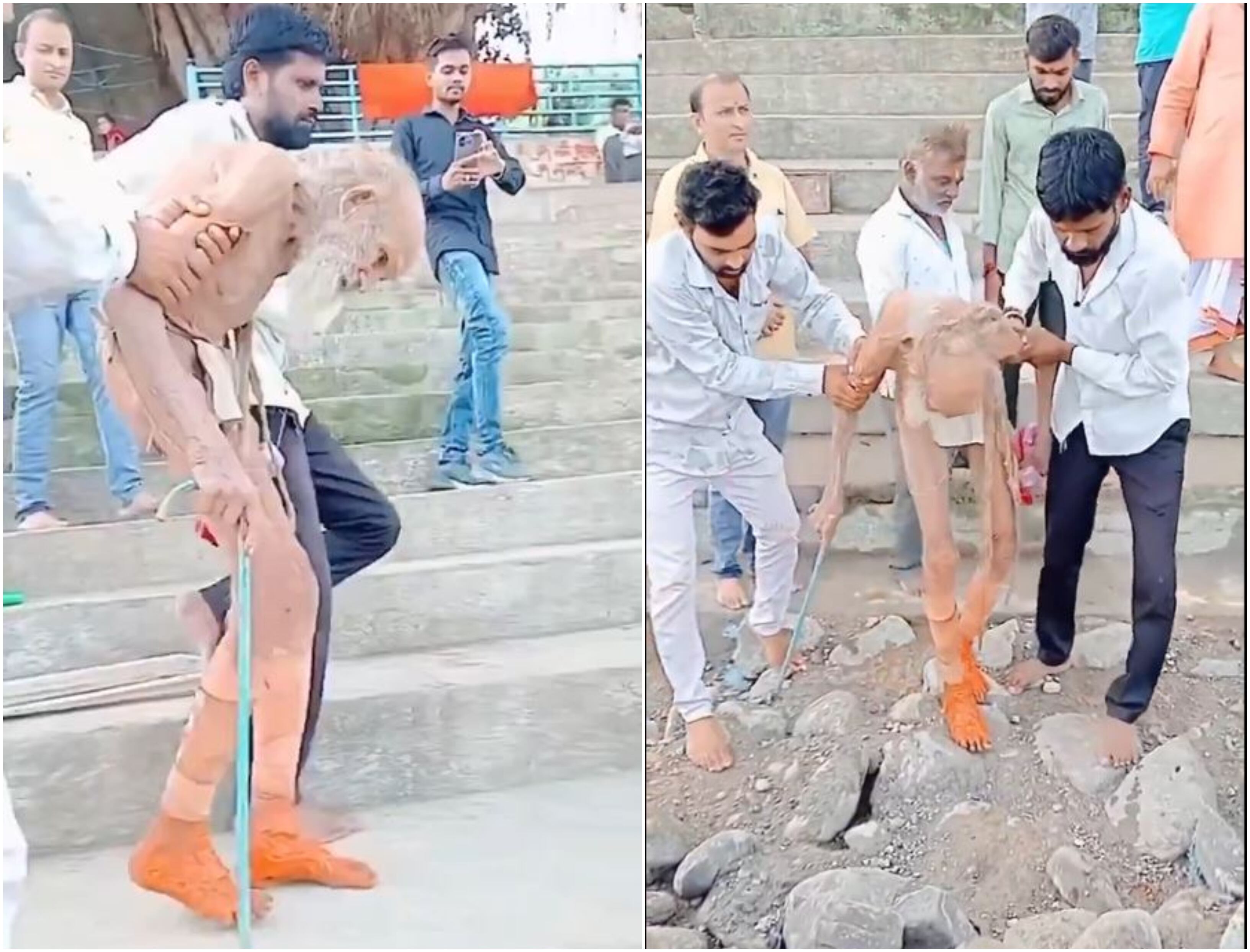 Anciano que fue rescatado en una cueva de Bangalore, India, afirma tener 188 años de edad. / Fotos tomadas de redes sociales.