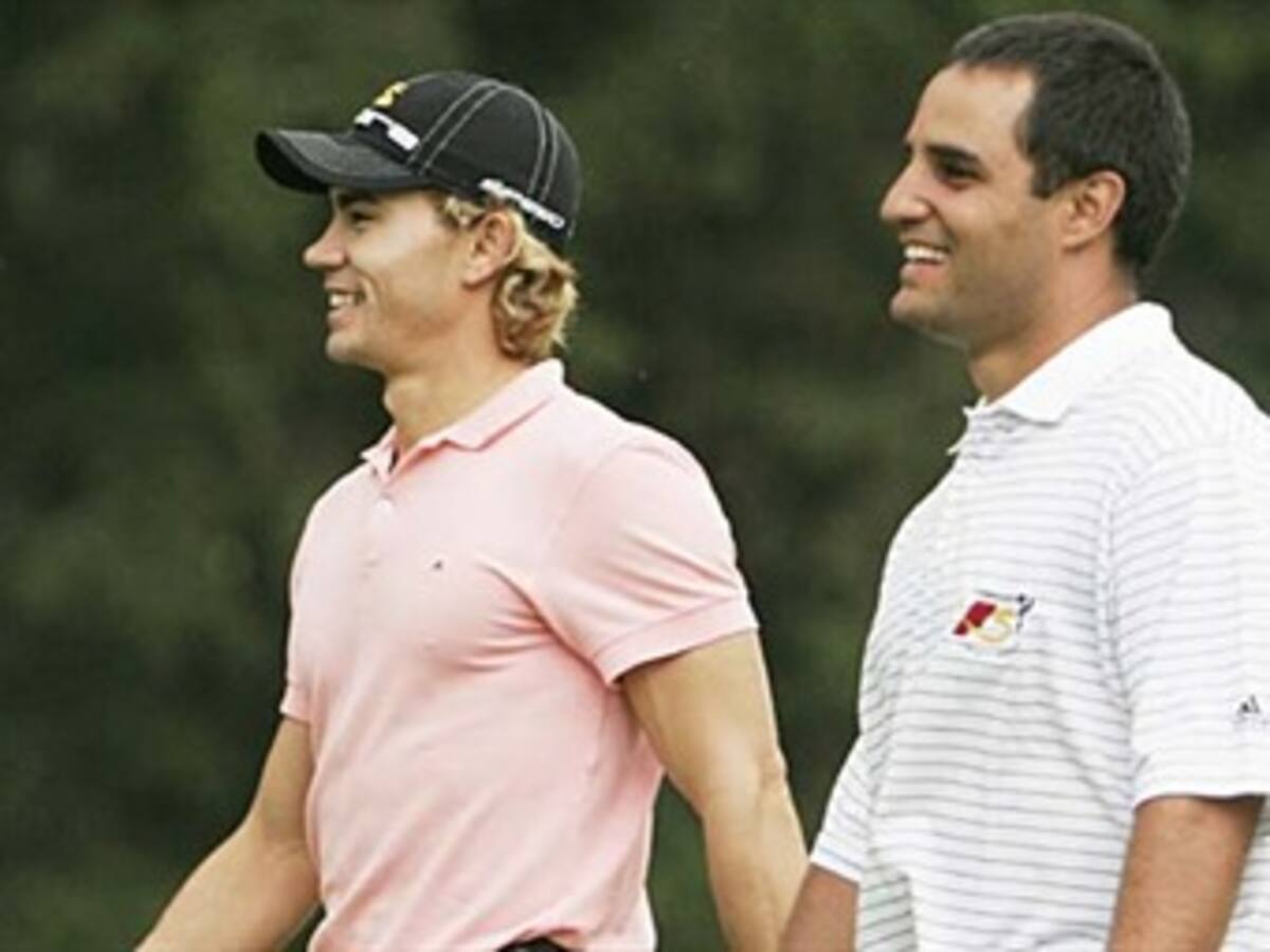 Camilo Villegas y Juan Pablo Montoya en el ProAm del Abierto de Golf de Bogotá