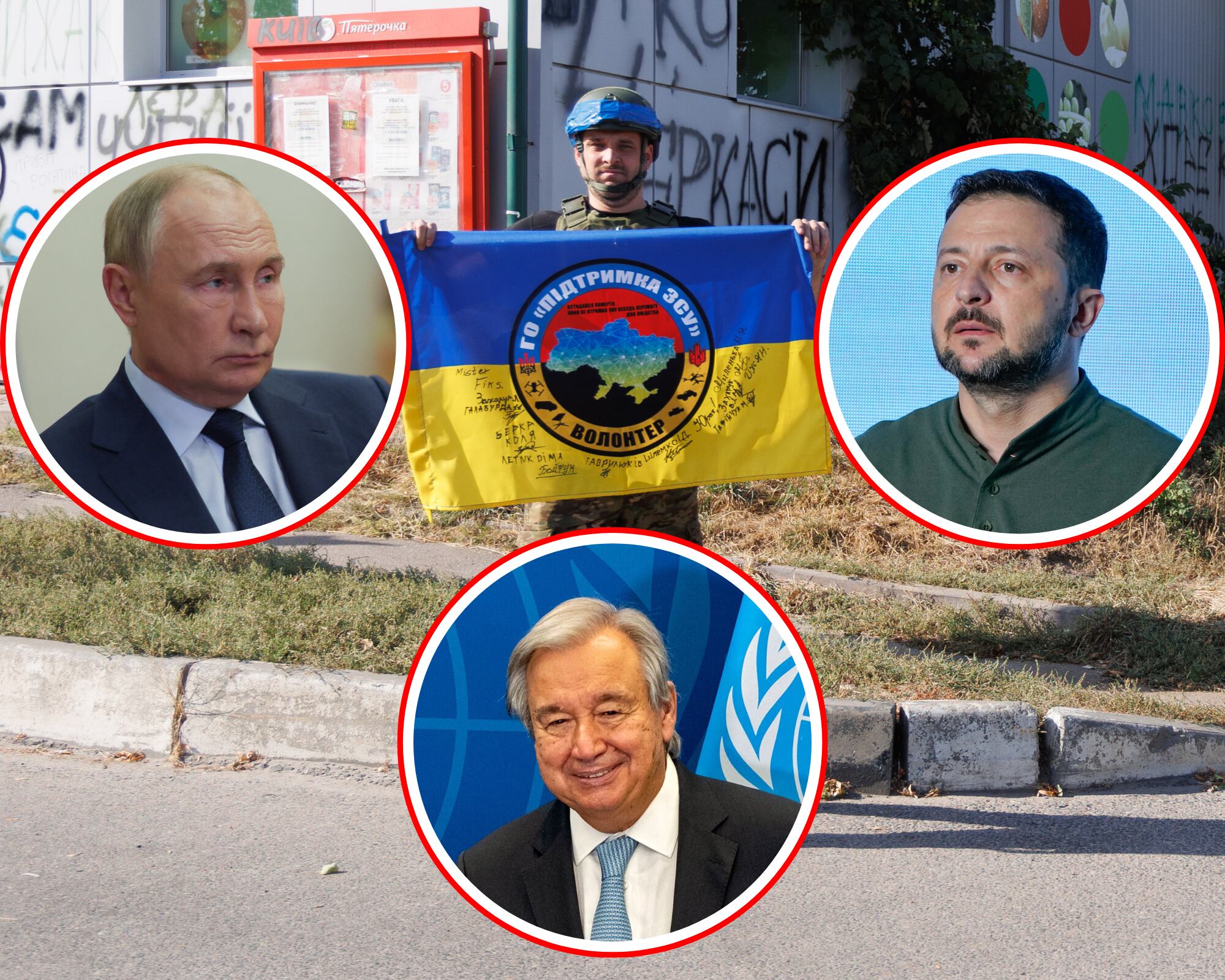 El presidente de Ucrania, Volodimir Zelenski (d), invitó a las autoridades de Naciones Unidas a visitar la región rusa de Kursk, lo que ha sido criticado por el gobierno de Vladimir Putin (i).
(Foto: Getty / Caracol Radio)