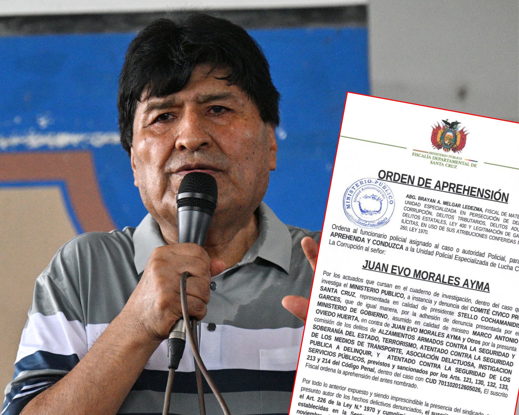 Según la orden del fiscal Brayan Melgar, el expresidente es acusado de terrorismo, alzamiento armado y otros delitos relacionados a las protestas registradas entre mayo y junio.
(Foto: Caracol Radio / Getty / Cortesía Fiscalía de Bolivia)