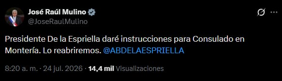 Declaración presidente de Panamá: X (anteriormente Twitter).