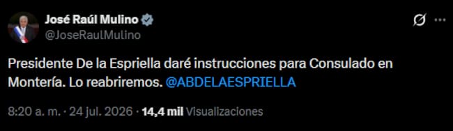 Declaración presidente de Panamá: X (anteriormente Twitter).