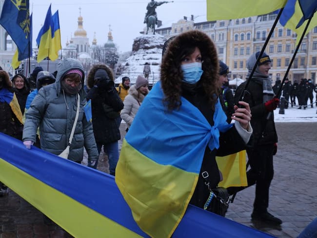 Manifestaciones en Ucrania en rechazo al aumento de tensiones en la frontera con Rusia. 