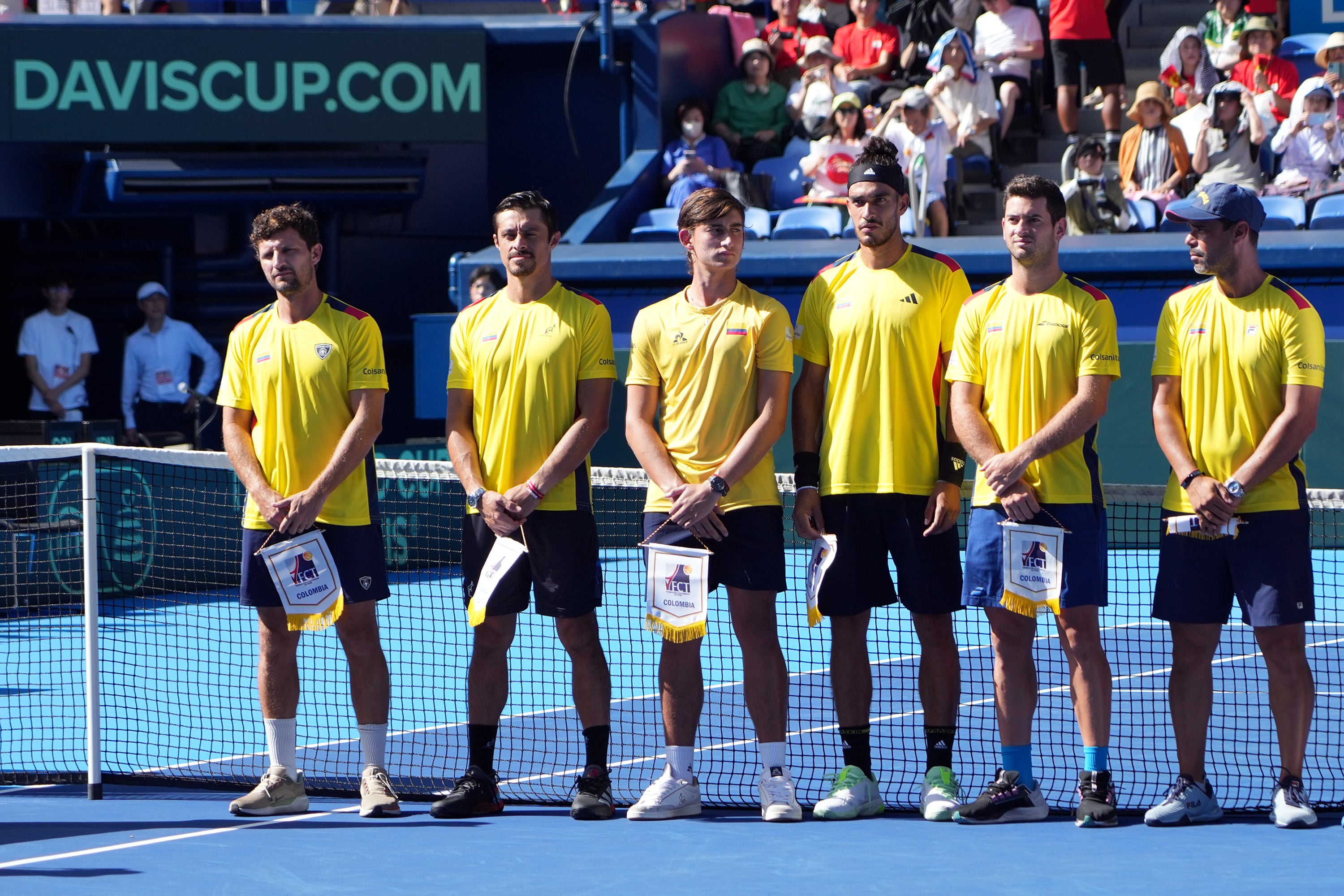 TOKYO, JAPAN - SEPTEMBER 14: Colombia team players look on during day one of DAVIS Cup World Group I between Japan and Colombia at Ariake Colosseum on September 14, 2024 in Tokyo, Japan. (Photo by Koji Watanabe/Getty Images)