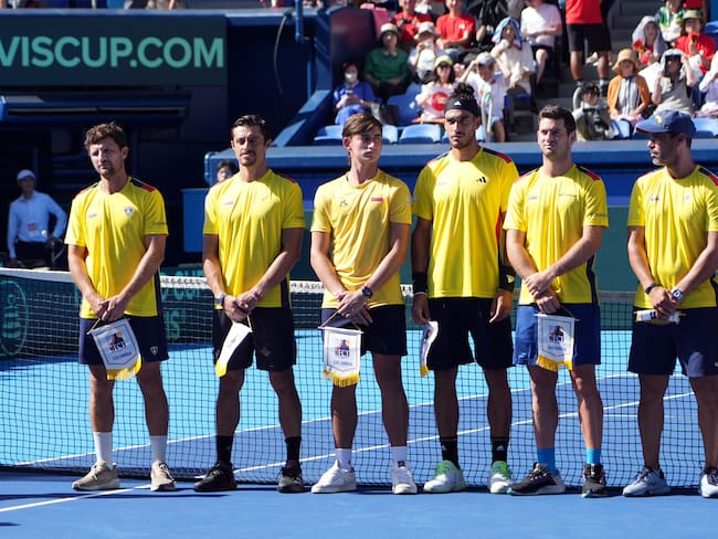 TOKYO, JAPAN - SEPTEMBER 14: Colombia team players look on during day one of DAVIS Cup World Group I between Japan and Colombia at Ariake Colosseum on September 14, 2024 in Tokyo, Japan. (Photo by Koji Watanabe/Getty Images)
