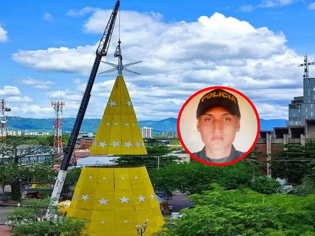 Auxiliar de Policía, sufre accidente en Girardot, al caérsele árbol de navidad de 30 metros; falleció en la Clínica San Rafael Dumian. Cortesía: Alcaldía de Girardot.