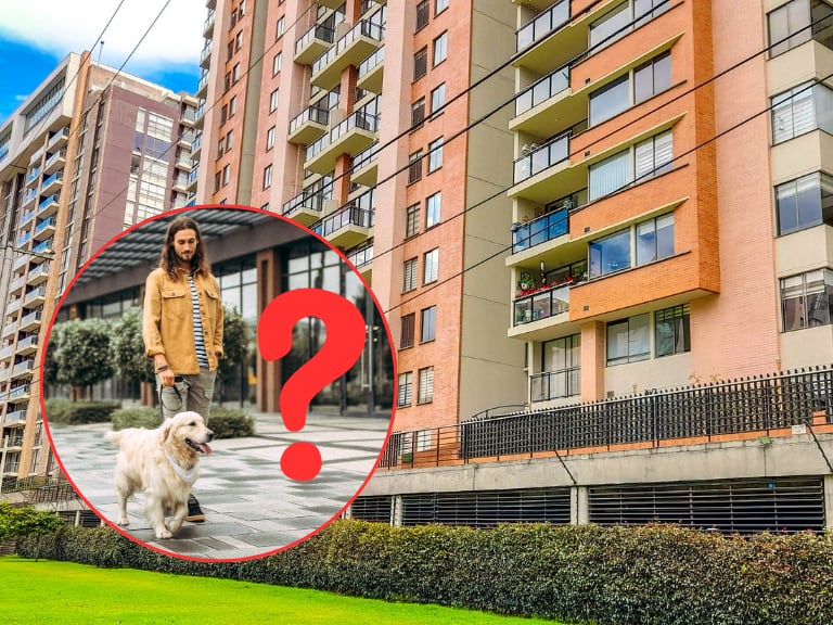Hombre paseando a su mascota dentro de un conjunto residencial / Conjunto Residencial en Colombia (Getty Images)