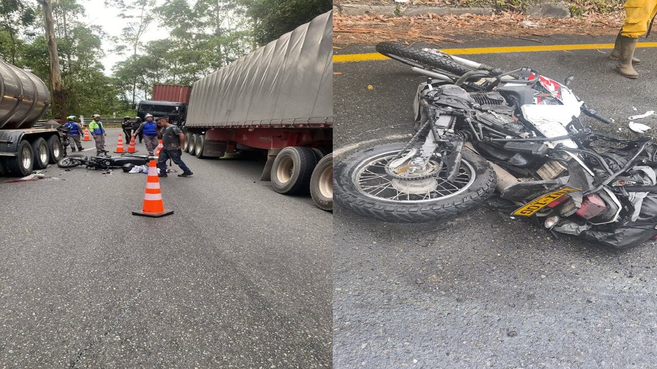 En dos accidentes de tránsito aislados murieron dos motociclistas en la vía la línea en Quindío. Fotos: Cortesía Reporteros de la Línea